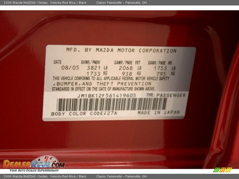 2006 Mazda MAZDA3 i Sedan Velocity Red Mica / Black Photo #25