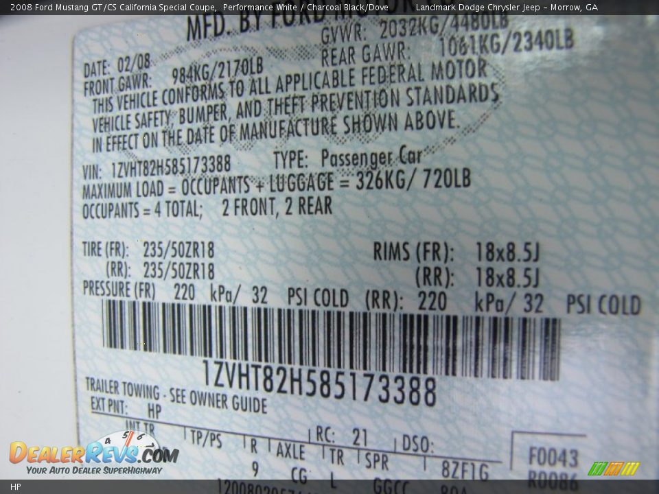 Ford Color Code HP Performance White