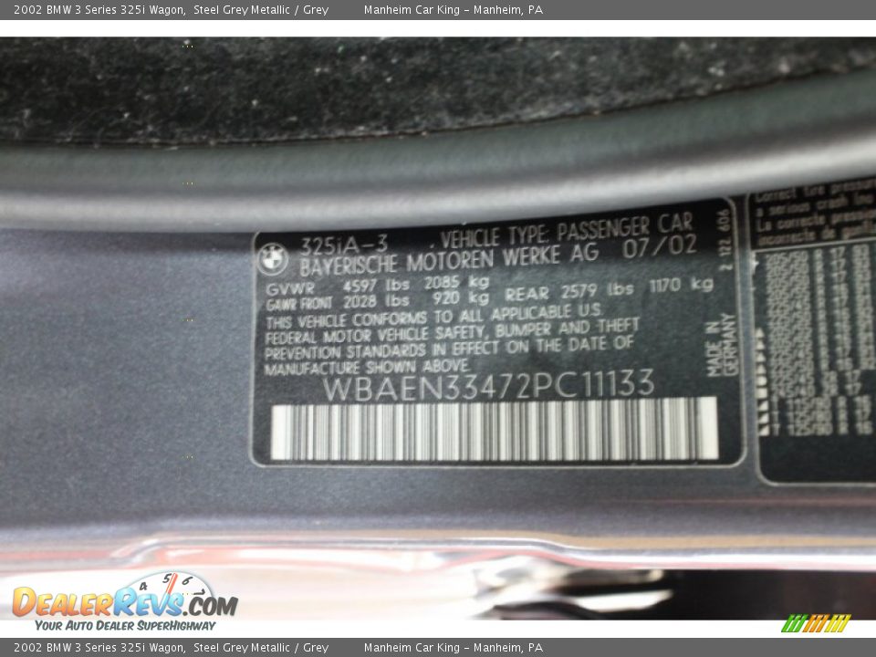 2002 BMW 3 Series 325i Wagon Steel Grey Metallic / Grey Photo #9