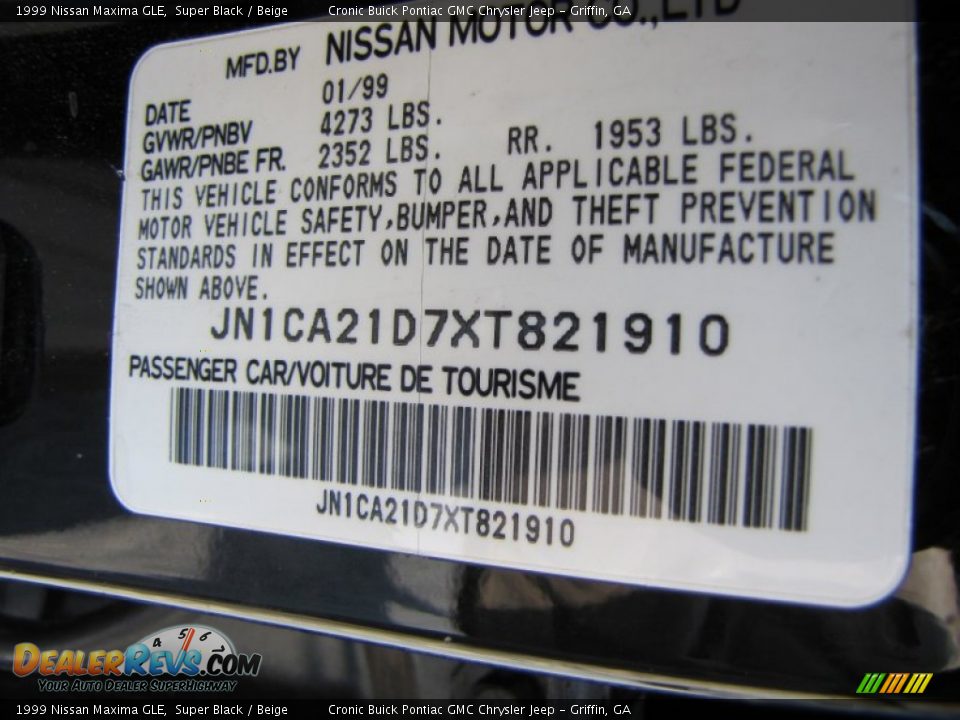 1999 Nissan Maxima GLE Super Black / Beige Photo #23