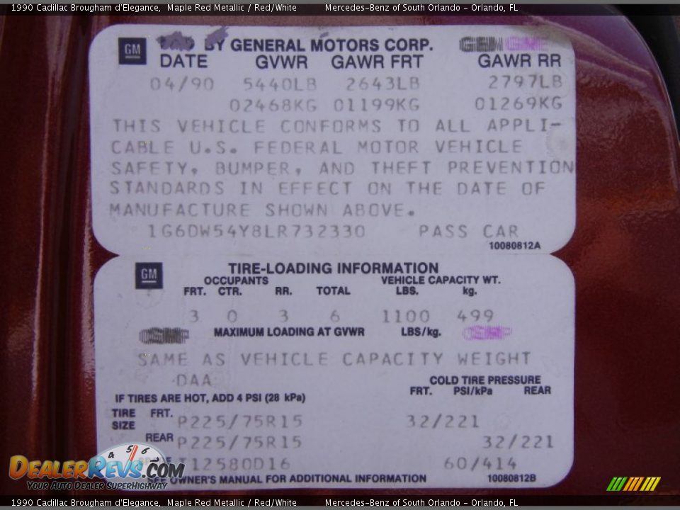 Info Tag of 1990 Cadillac Brougham d'Elegance Photo #36