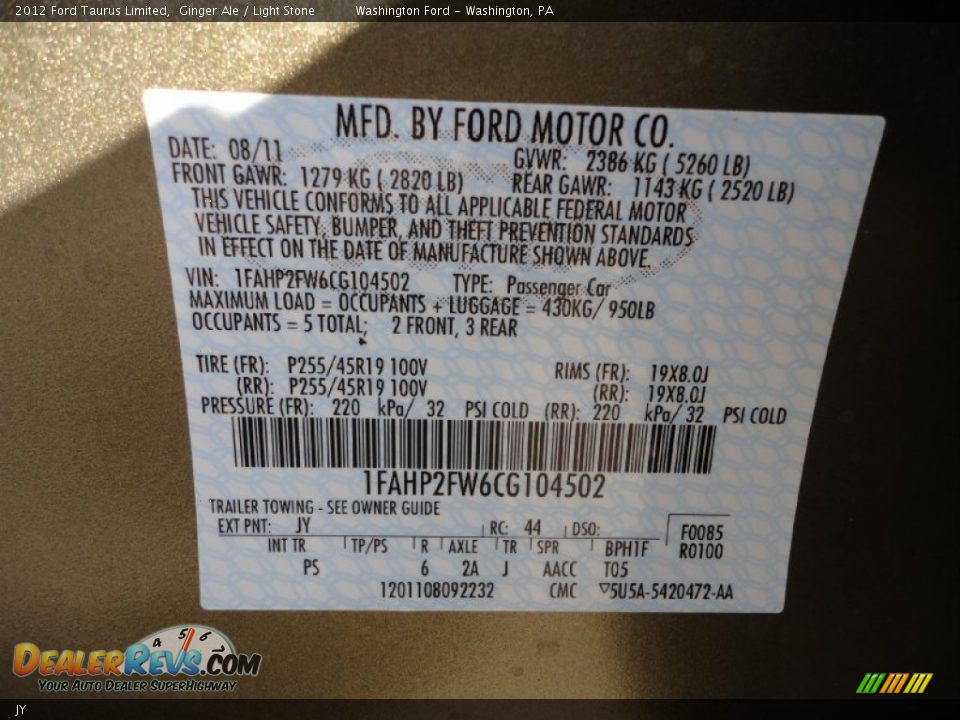 Ford Color Code JY Ginger Ale