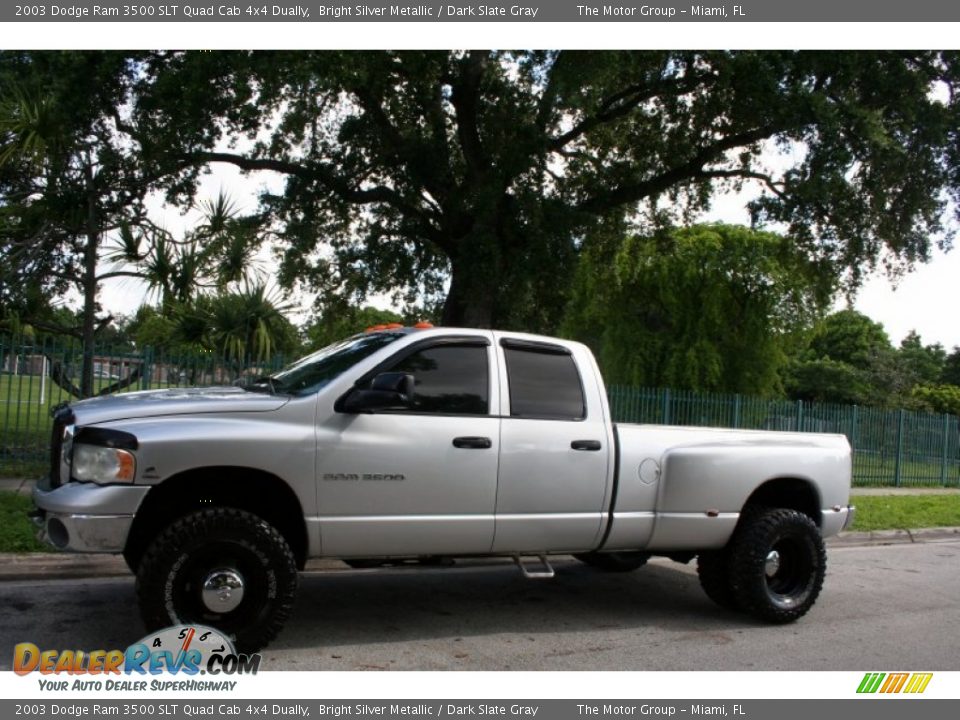 2003 Dodge Ram 3500 SLT Quad Cab 4x4 Dually Bright Silver Metallic / Dark Slate Gray Photo #2