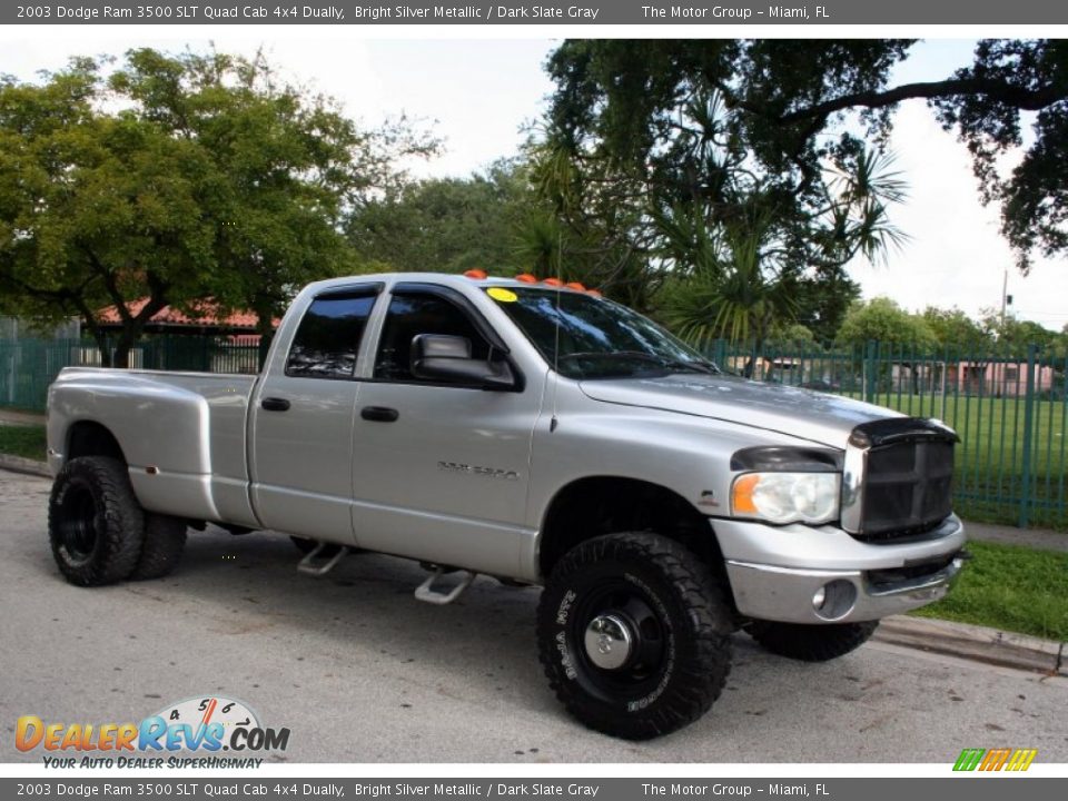 2003 Dodge Ram 3500 SLT Quad Cab 4x4 Dually Bright Silver Metallic / Dark Slate Gray Photo #14