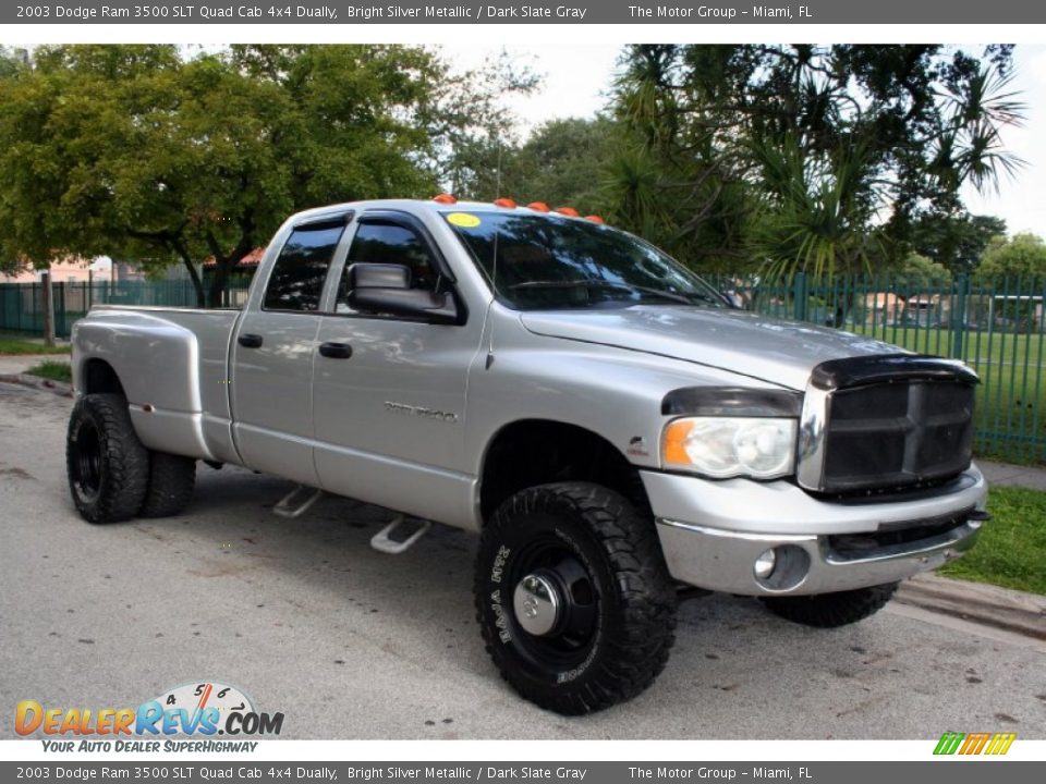 2003 Dodge Ram 3500 SLT Quad Cab 4x4 Dually Bright Silver Metallic / Dark Slate Gray Photo #15