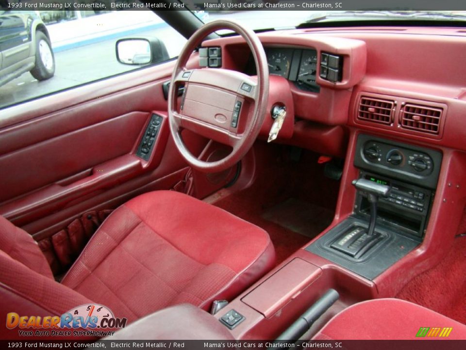 Red Interior - 1993 Ford Mustang LX Convertible Photo #13