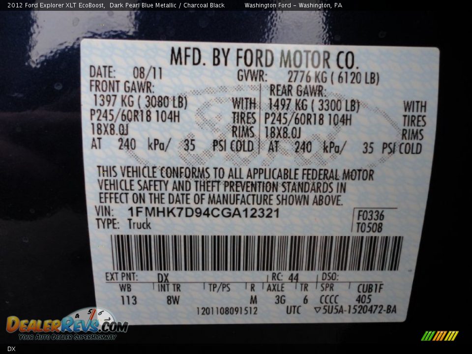 Ford Color Code DX Dark Pearl Blue Metallic