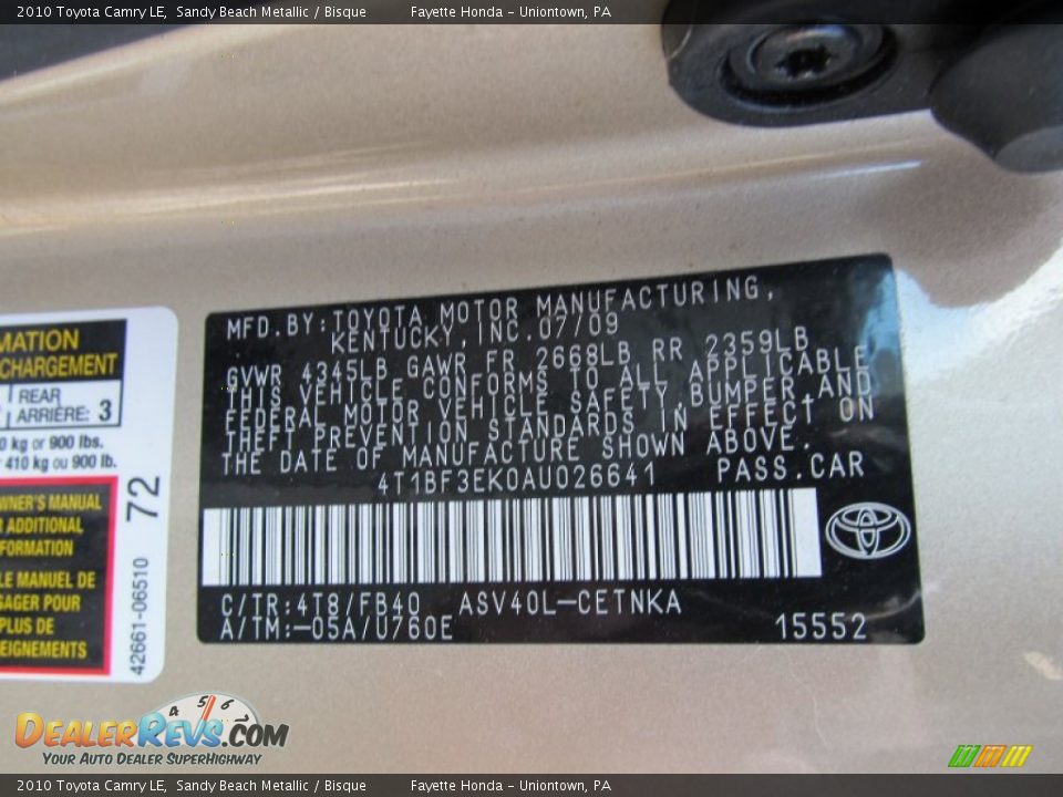 2010 Toyota Camry LE Sandy Beach Metallic / Bisque Photo #9