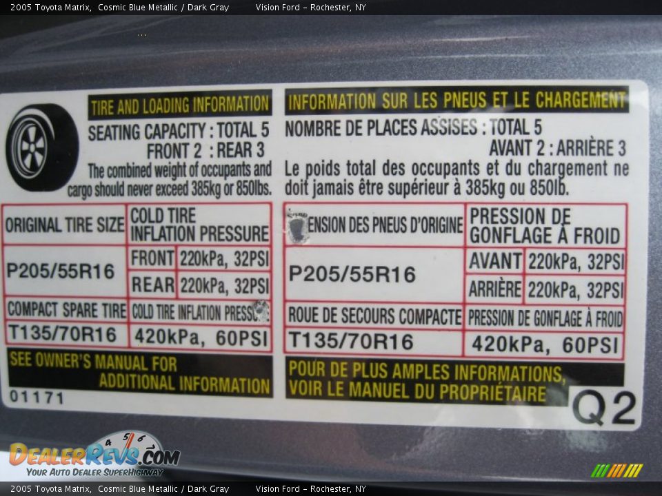 2005 Toyota Matrix Cosmic Blue Metallic / Dark Gray Photo #26