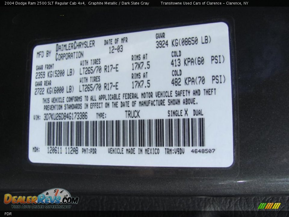 Dodge Color Code PDR Graphite Metallic