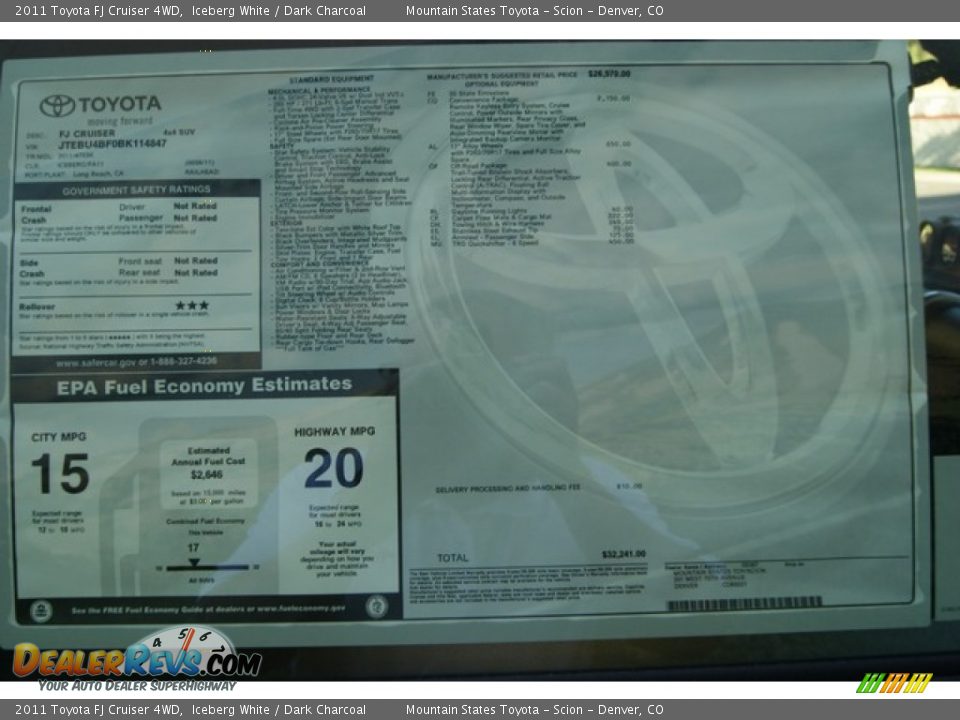 2011 Toyota FJ Cruiser 4WD Window Sticker Photo #13