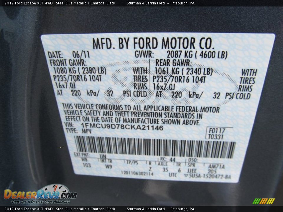 2012 Ford Escape XLT 4WD Steel Blue Metallic / Charcoal Black Photo #14