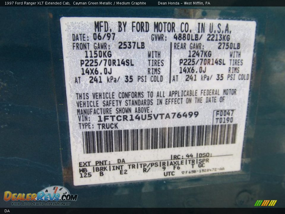 Ford Color Code DA Cayman Green Metallic