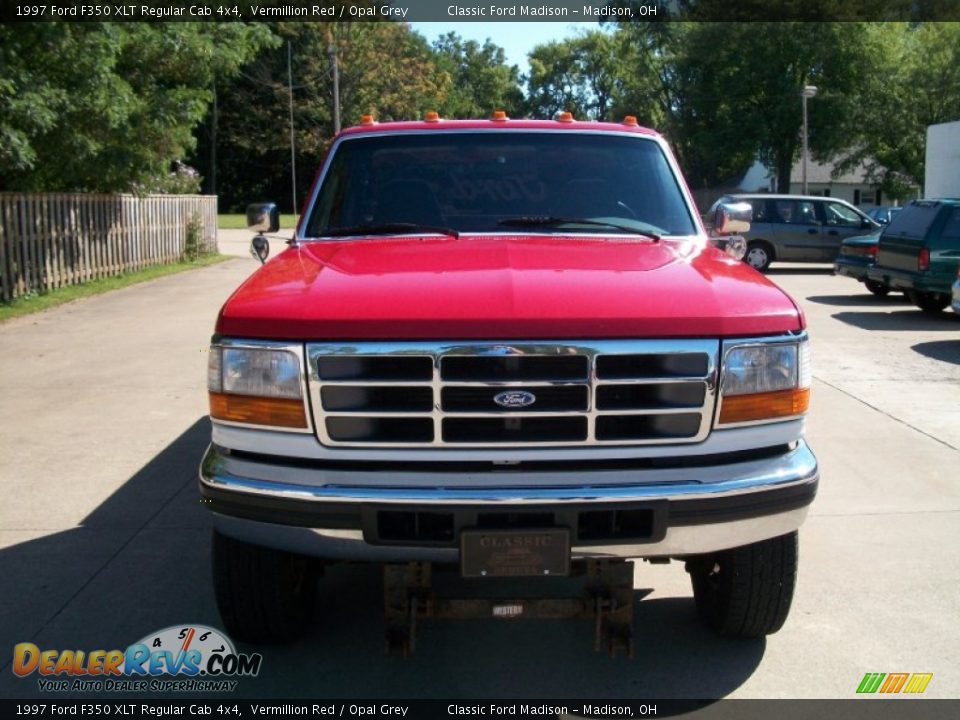 1997 Ford F350 XLT Regular Cab 4x4 Vermillion Red / Opal Grey Photo #2