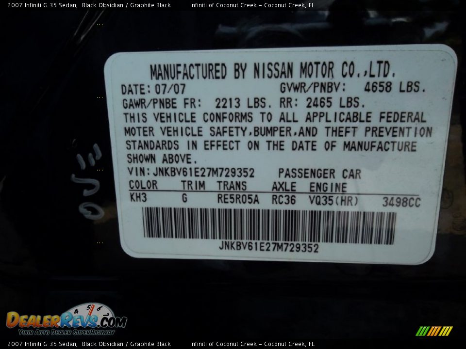 2007 Infiniti G 35 Sedan Black Obsidian / Graphite Black Photo #33