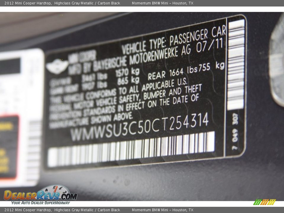 2012 Mini Cooper Hardtop Highclass Gray Metallic / Carbon Black Photo #5