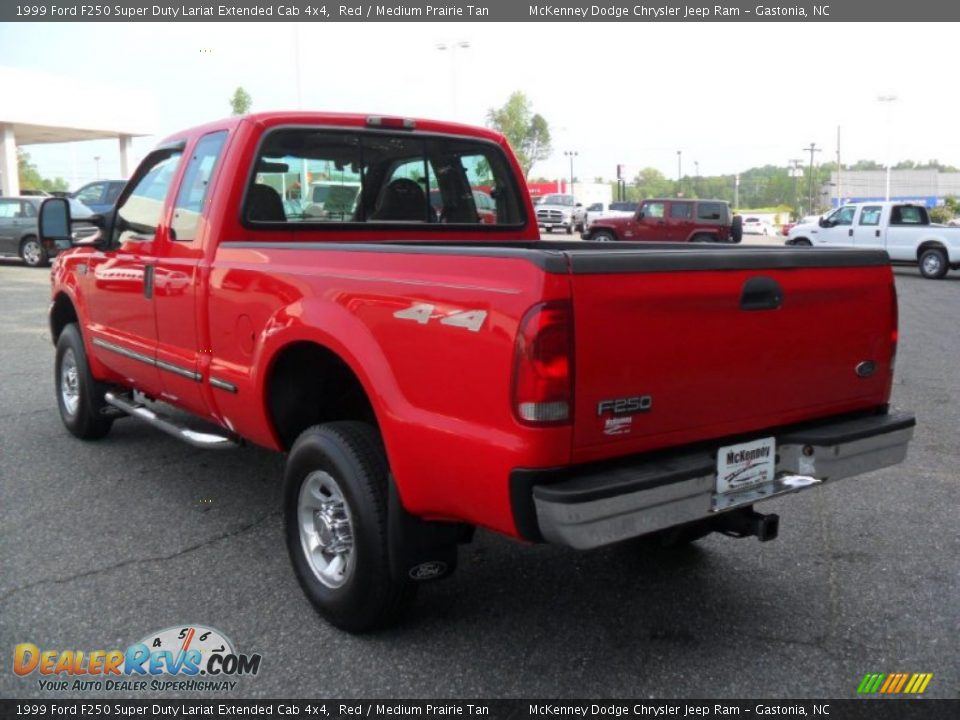 1999 Ford F250 Super Duty Lariat Extended Cab 4x4 Red / Medium Prairie Tan Photo #2