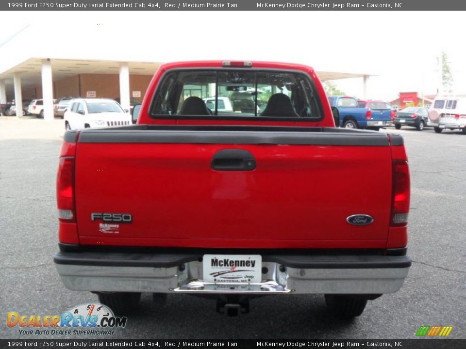 1999 Ford F250 Super Duty Lariat Extended Cab 4x4 Red / Medium Prairie Tan Photo #3