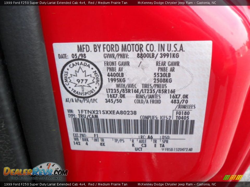 1999 Ford F250 Super Duty Lariat Extended Cab 4x4 Red / Medium Prairie Tan Photo #6