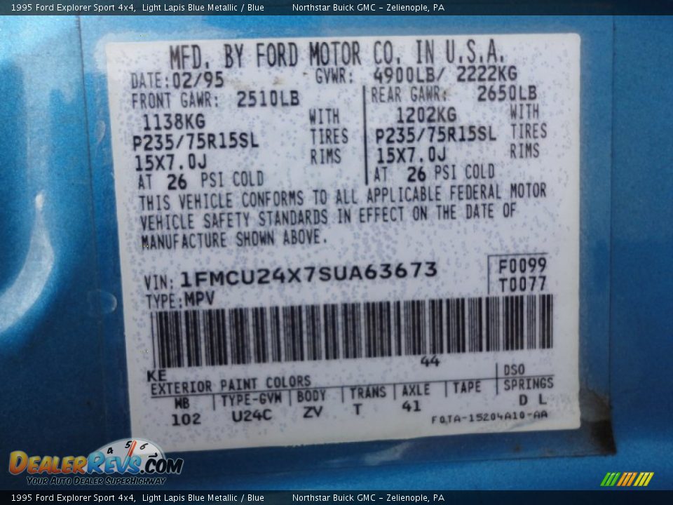 1995 Ford Explorer Sport 4x4 Light Lapis Blue Metallic / Blue Photo #20