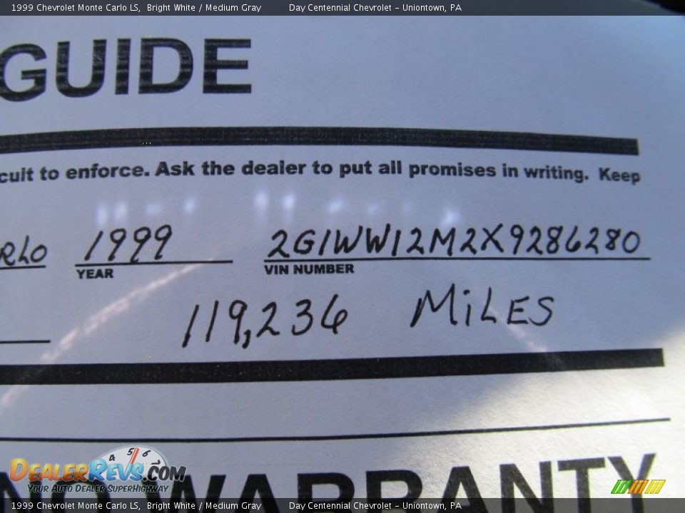 1999 Chevrolet Monte Carlo LS Bright White / Medium Gray Photo #14