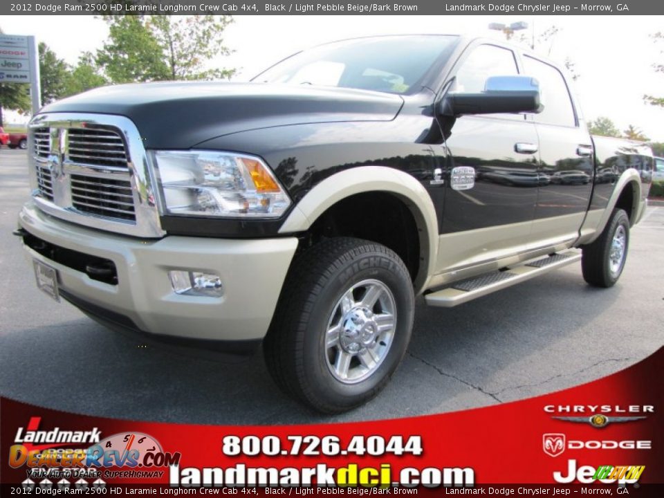 2012 Dodge Ram 2500 HD Laramie Longhorn Crew Cab 4x4 Black / Light Pebble Beige/Bark Brown Photo #1