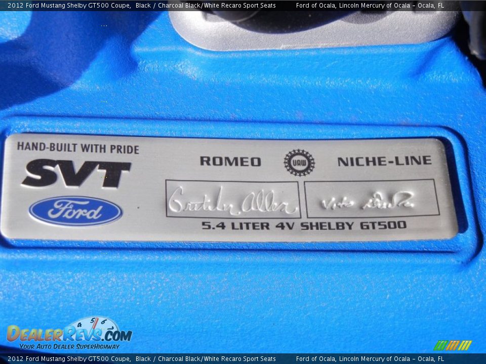 Info Tag of 2012 Ford Mustang Shelby GT500 Coupe Photo #18