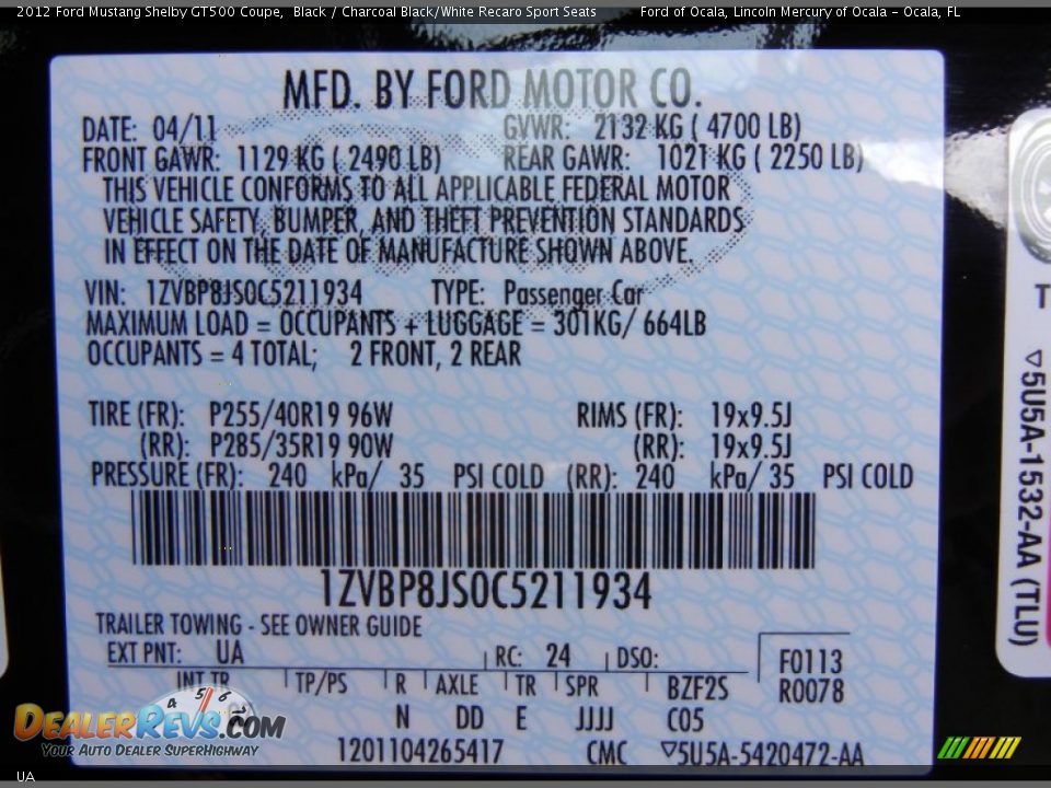 Ford Color Code UA Black