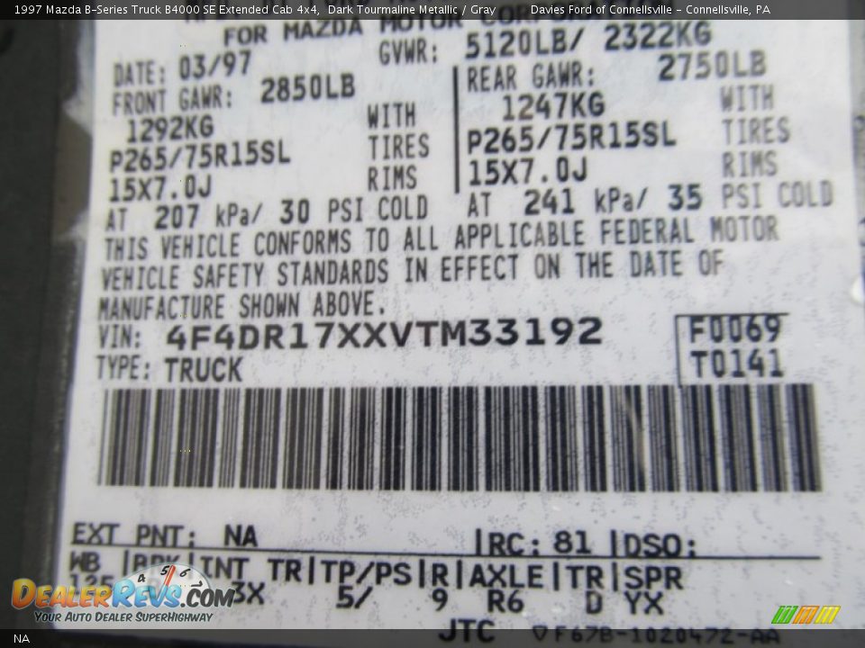 Mazda Color Code NA Dark Tourmaline Metallic