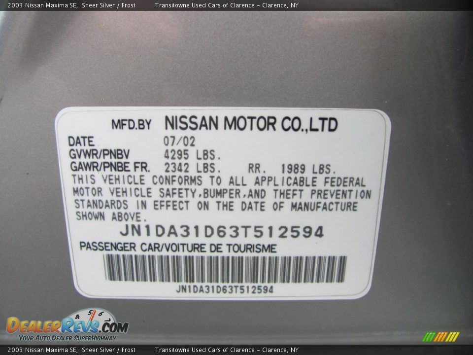 2003 Nissan Maxima SE Sheer Silver / Frost Photo #21