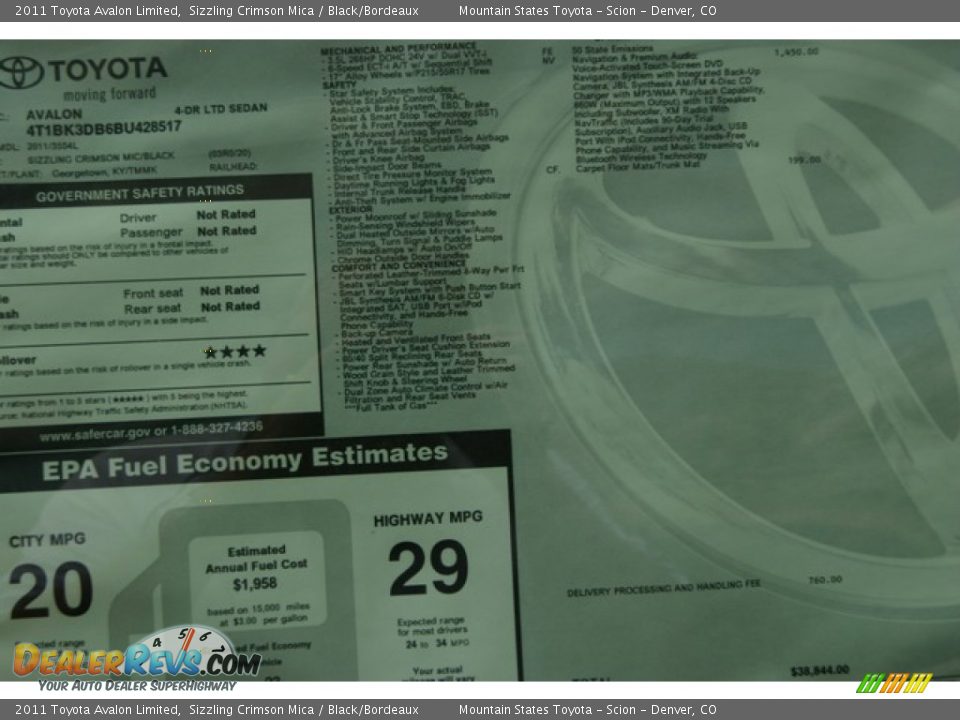 2011 Toyota Avalon Limited Sizzling Crimson Mica / Black/Bordeaux Photo #15