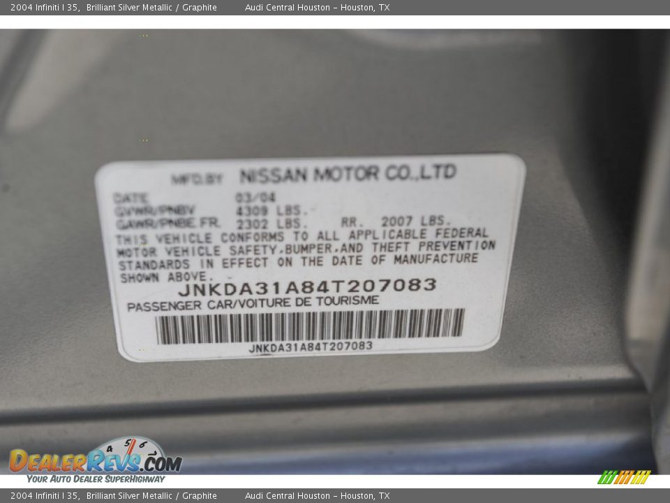 2004 Infiniti I 35 Brilliant Silver Metallic / Graphite Photo #6