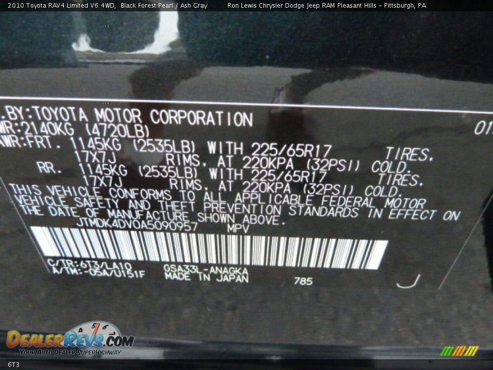 Toyota Color Code 6T3 Black Forest Pearl