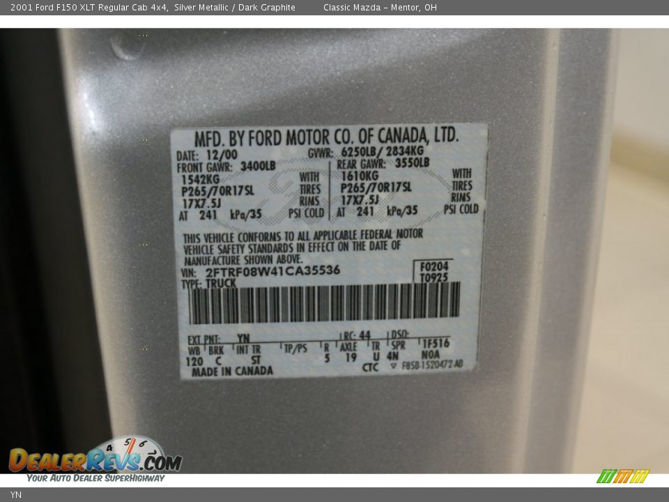 Ford Color Code YN Silver Metallic