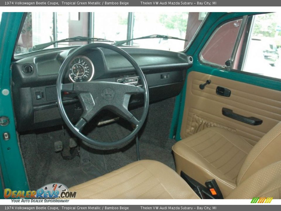 1974 Volkswagen Beetle Coupe Tropical Green Metallic / Bamboo Beige Photo #6