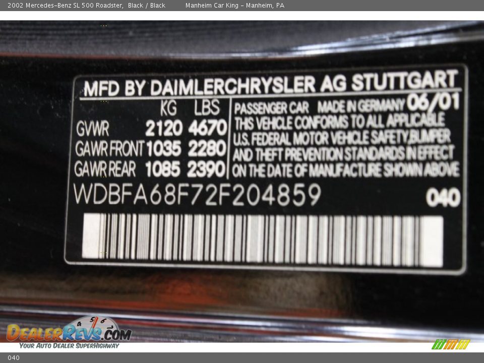 Mercedes-Benz Color Code 040 Black