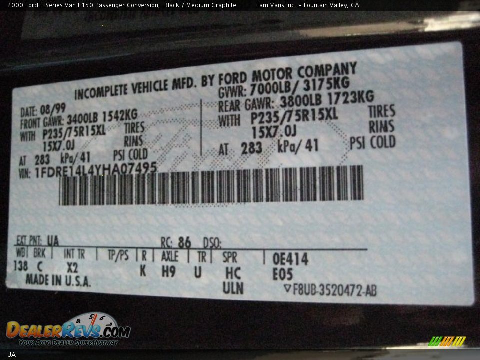 Ford Color Code UA Black