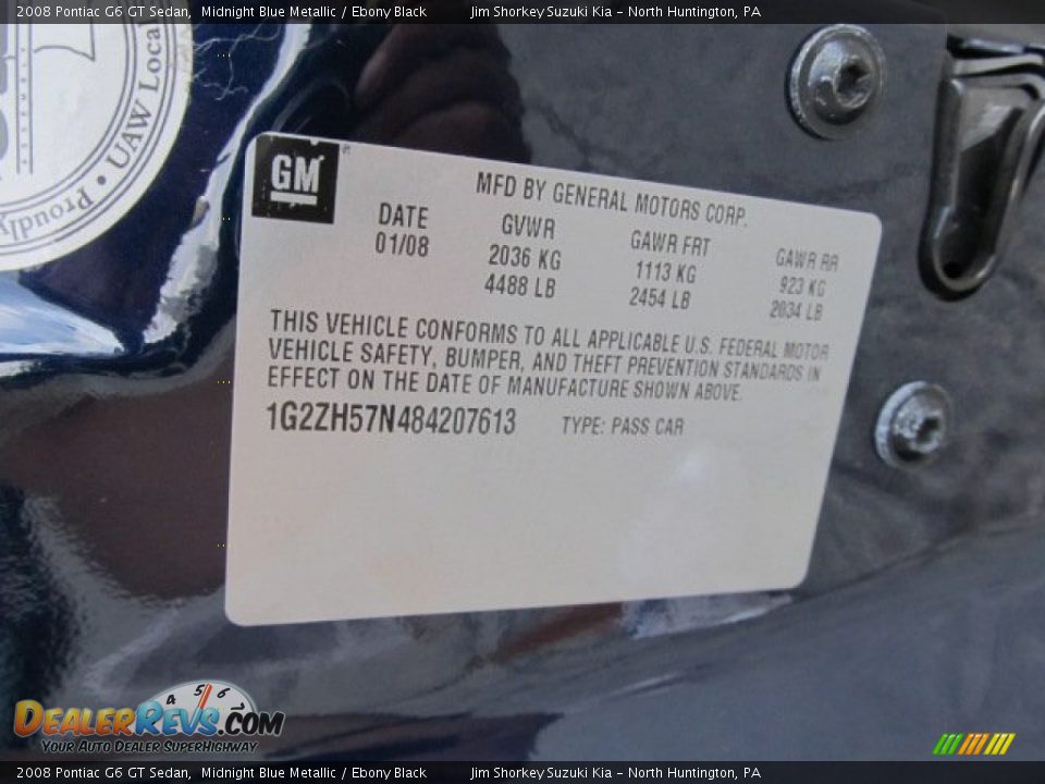 2008 Pontiac G6 GT Sedan Midnight Blue Metallic / Ebony Black Photo #14
