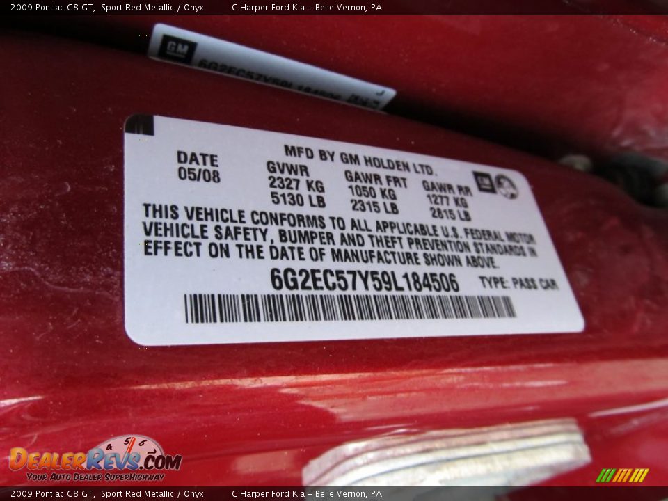 Info Tag of 2009 Pontiac G8 GT Photo #24