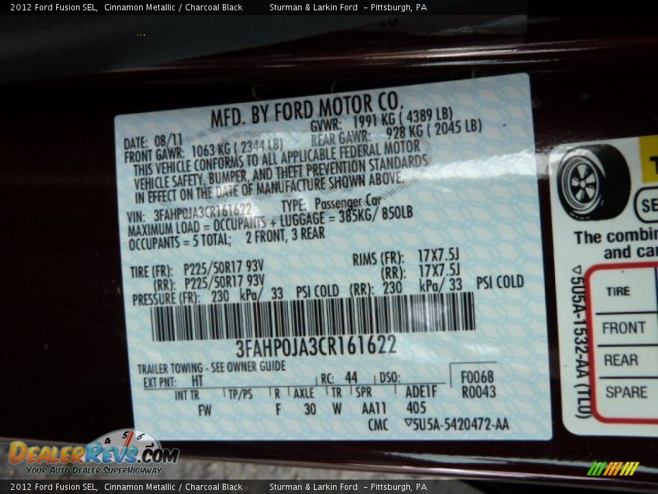 2012 Ford Fusion SEL Cinnamon Metallic / Charcoal Black Photo #14