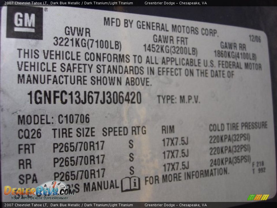 2007 Chevrolet Tahoe LT Dark Blue Metallic / Dark Titanium/Light Titanium Photo #25