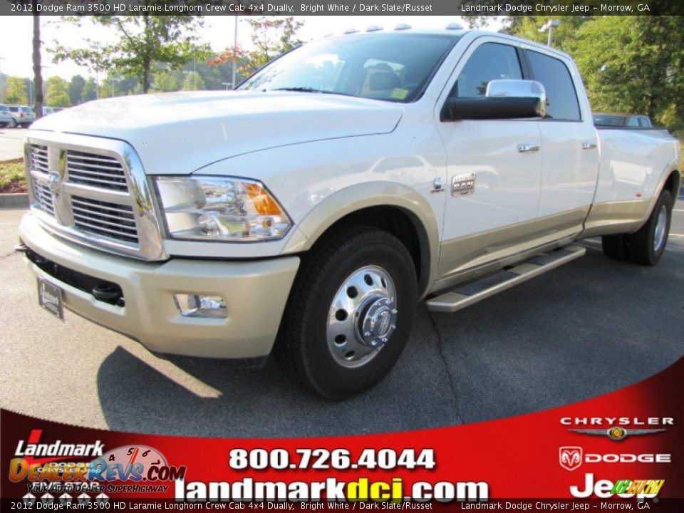 2012 Dodge Ram 3500 HD Laramie Longhorn Crew Cab 4x4 Dually Bright White / Dark Slate/Russet Photo #1