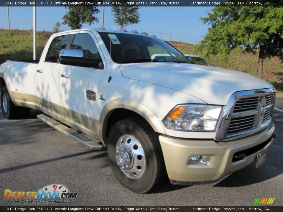 2012 Dodge Ram 3500 HD Laramie Longhorn Crew Cab 4x4 Dually Bright White / Dark Slate/Russet Photo #4