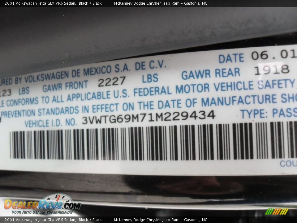 2001 Volkswagen Jetta GLX VR6 Sedan Black / Black Photo #6