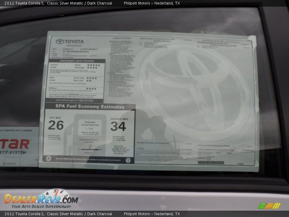 2011 Toyota Corolla S Classic Silver Metallic / Dark Charcoal Photo #34