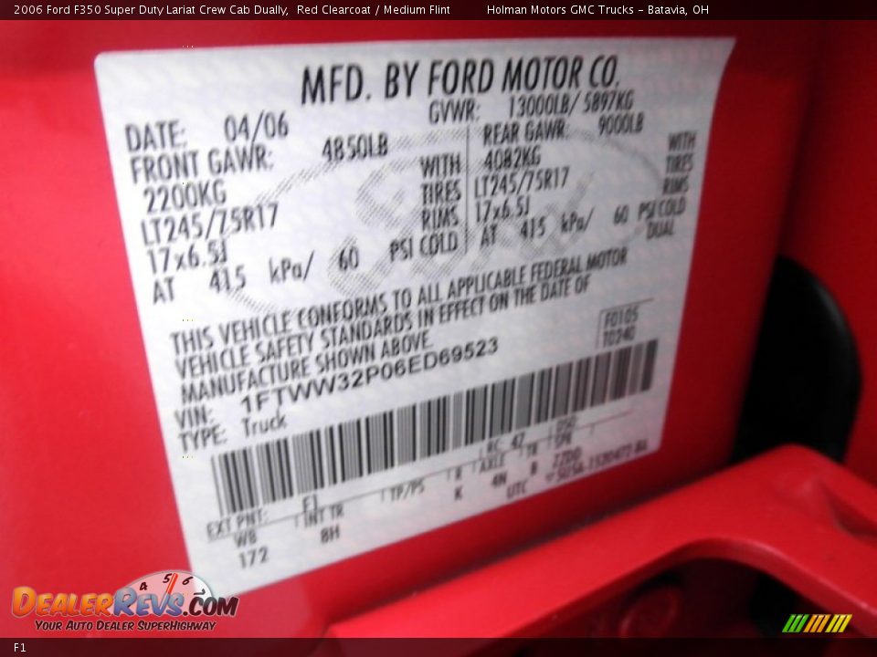 Ford Color Code F1 Red Clearcoat