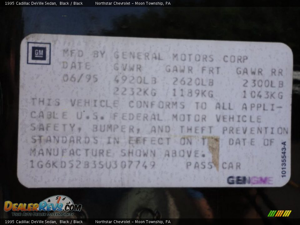 Info Tag of 1995 Cadillac DeVille Sedan Photo #15