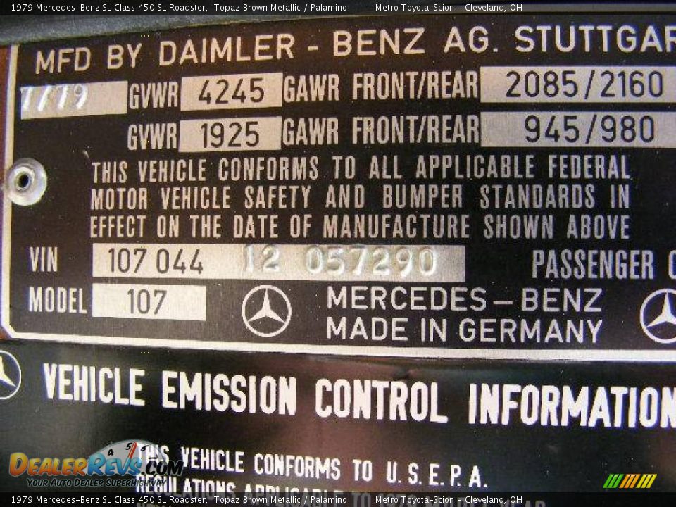 1979 Mercedes-Benz SL Class 450 SL Roadster Topaz Brown Metallic / Palamino Photo #25