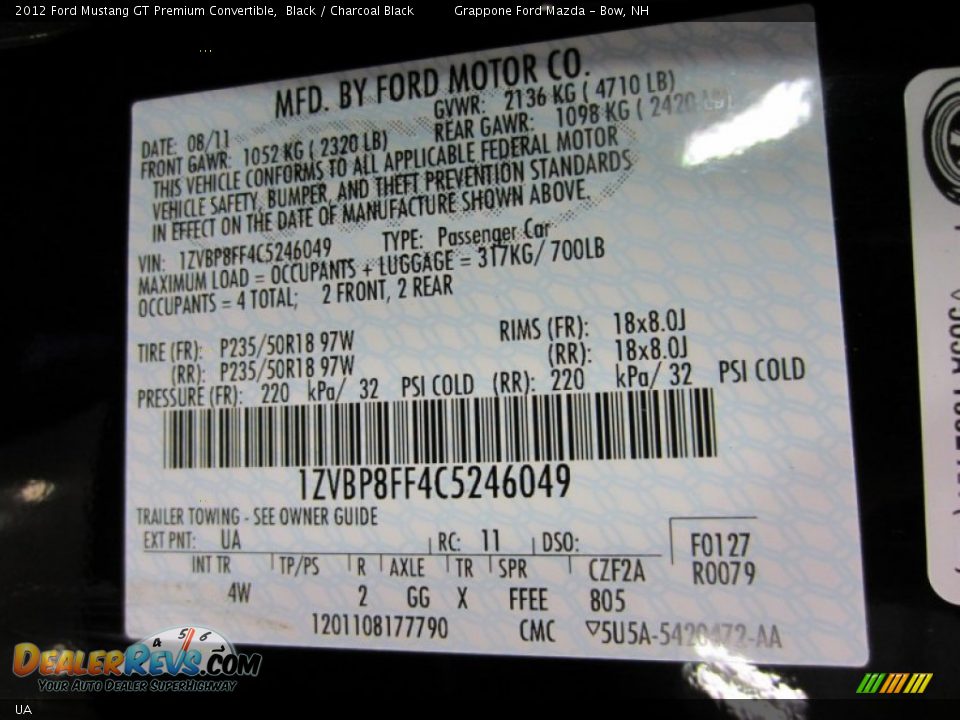 Ford Color Code UA Black