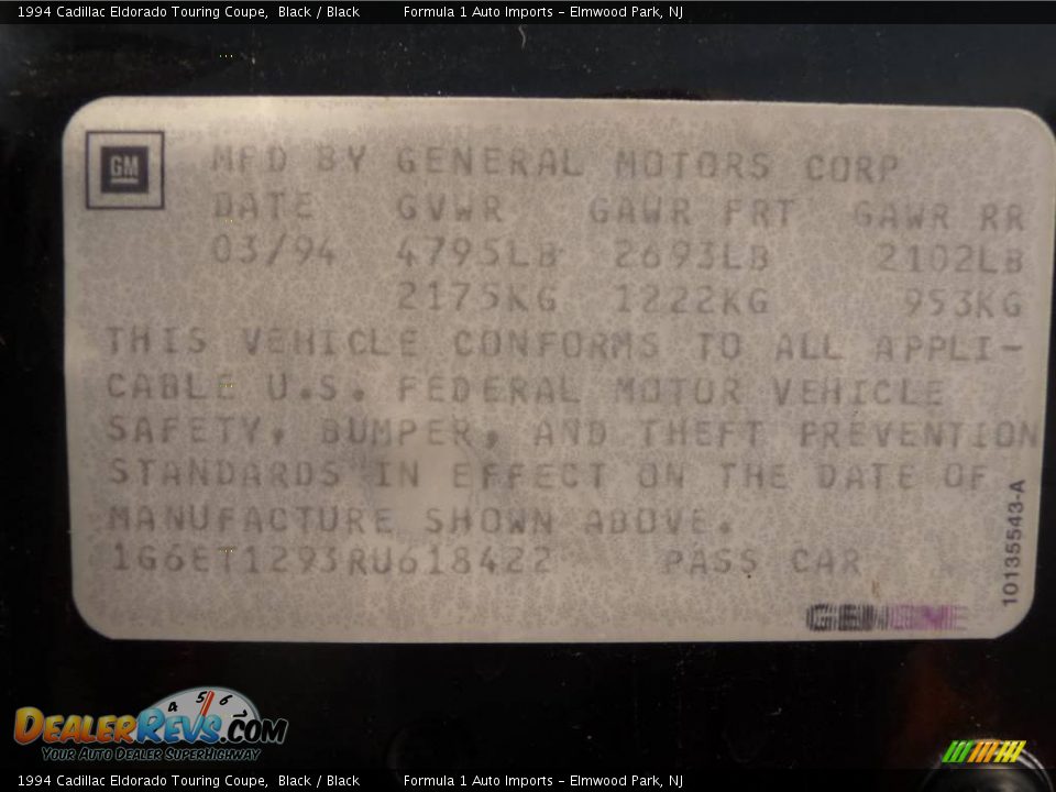 1994 Cadillac Eldorado Touring Coupe Black / Black Photo #32